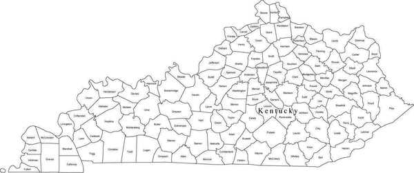 Black & White Kentucky Digital Map with Counties – Map Resources