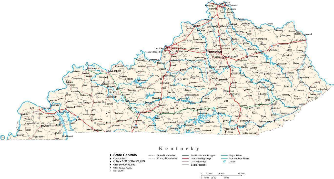Kentucky Map With Cities 9543