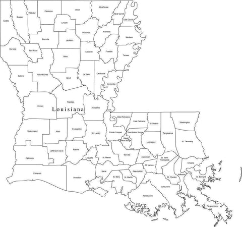 Black & White Louisiana Digital Map with Counties