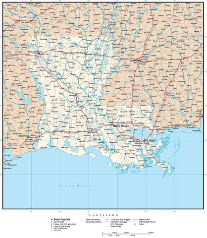 Louisiana map in Adobe Illustrator vector format