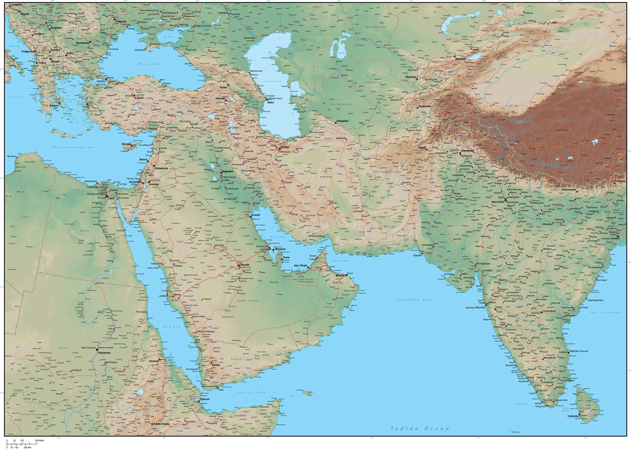 Topographical Map Of Middle East