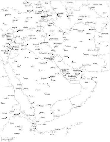 Middle East Map Black And White Black & White Middle East Map with Countries and Major Cities   M 