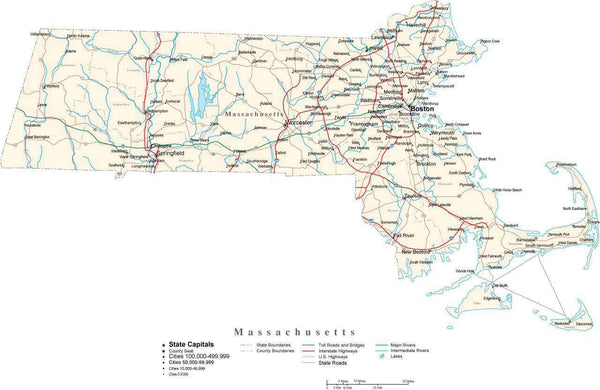 Massachusetts State Map in Fit-Together Style to match other states