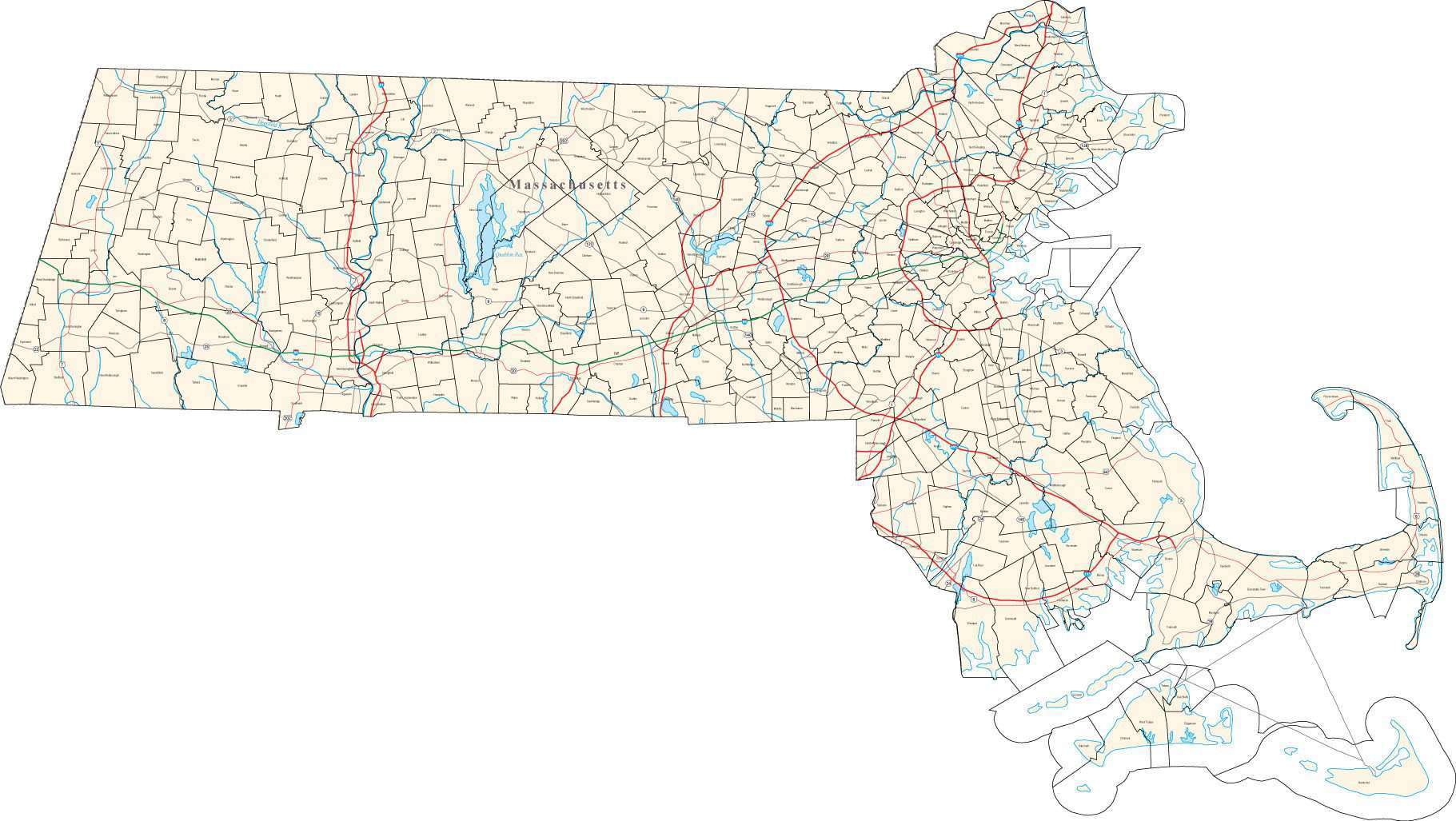 Massachusetts Digital Map with MCD Areas in Adobe Illustrator Vector Format