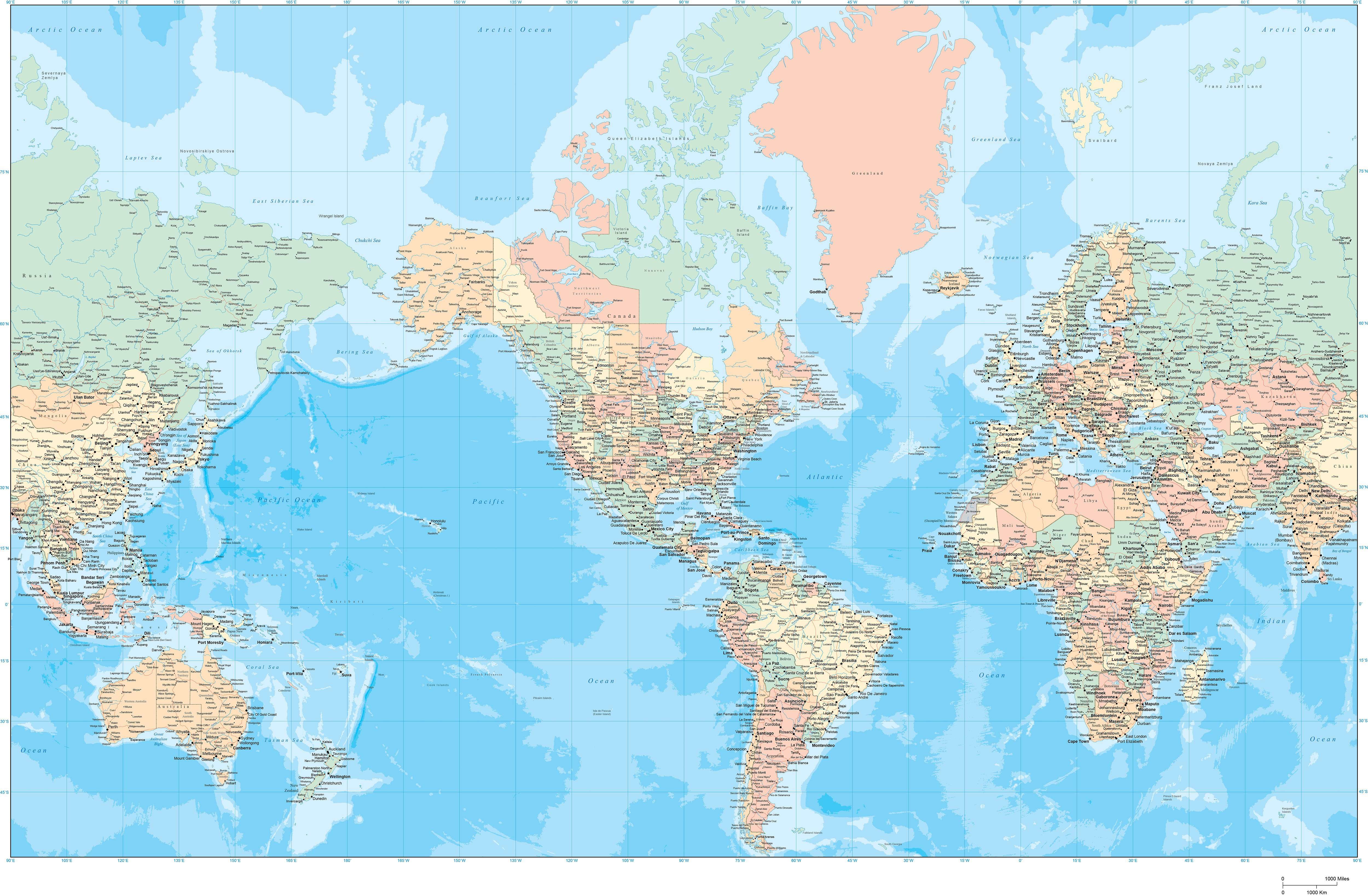 Size Detailed Adobe Illustrator World Map With Ocean