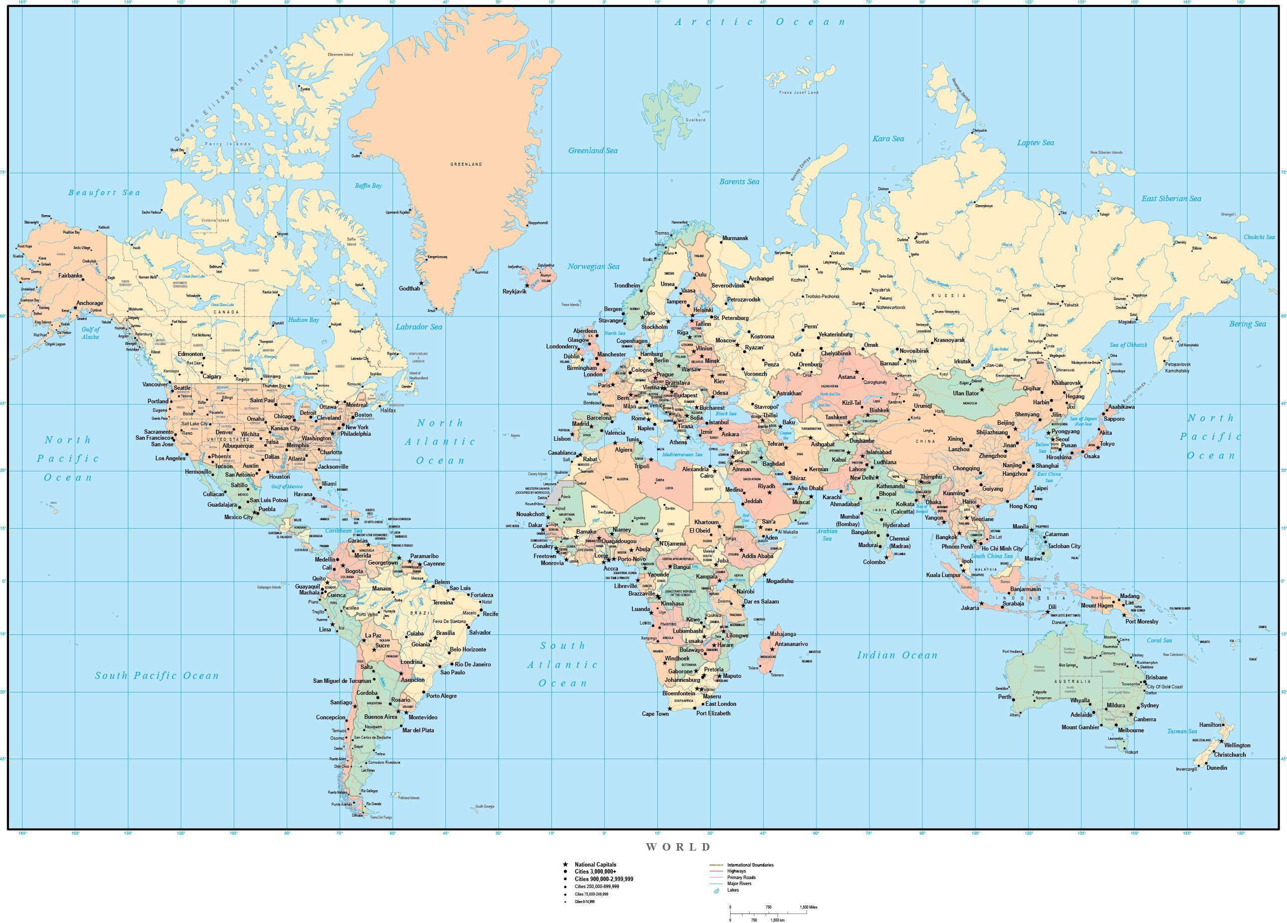 World Map Europe Centered With US States & Canadian