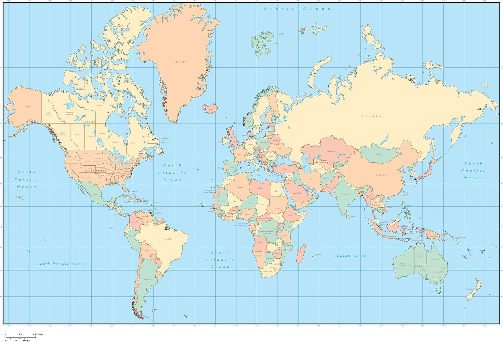 World Map With Us States And Canadian Provinces