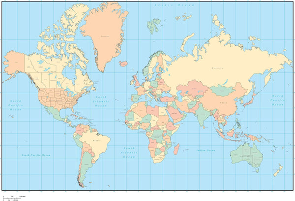 World Map with US States and Canadian Provinces