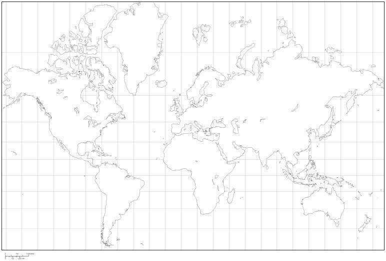 Mercator Projection World Black And White Blank Outline Map