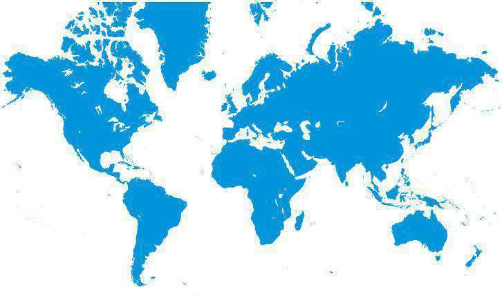 World Single Color Blank Outline Map In Blue Europe Centered
