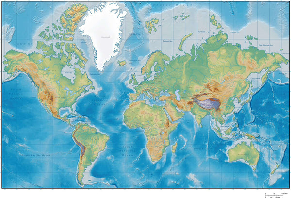 world mercator projection map with country outlines