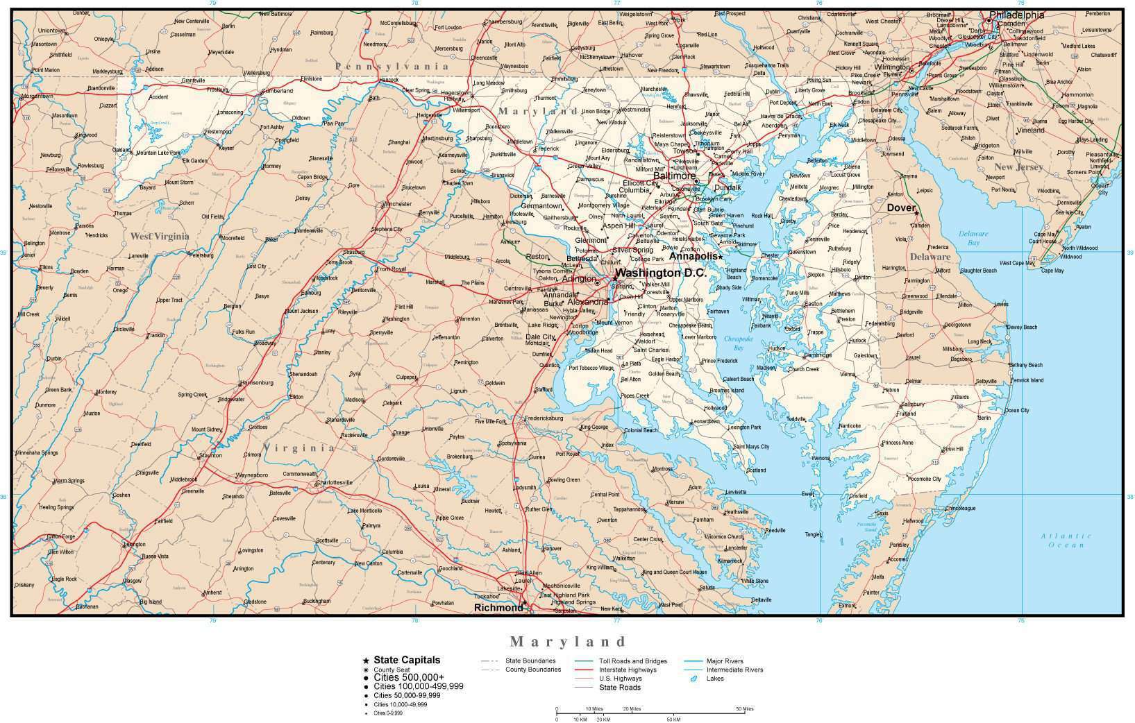 Maryland map in Adobe Illustrator vector format