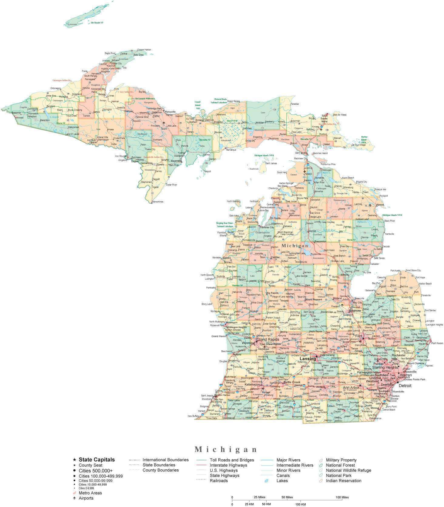 State Map Of Michigan In Adobe Illustrator Vector Format Detailed Editable Map From Map Resources 1530