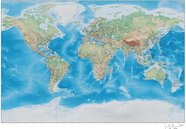 Digital 35 x 22 Inch Terrain World map in Adobe Illustrator vector format with Terrain MILLER-955498