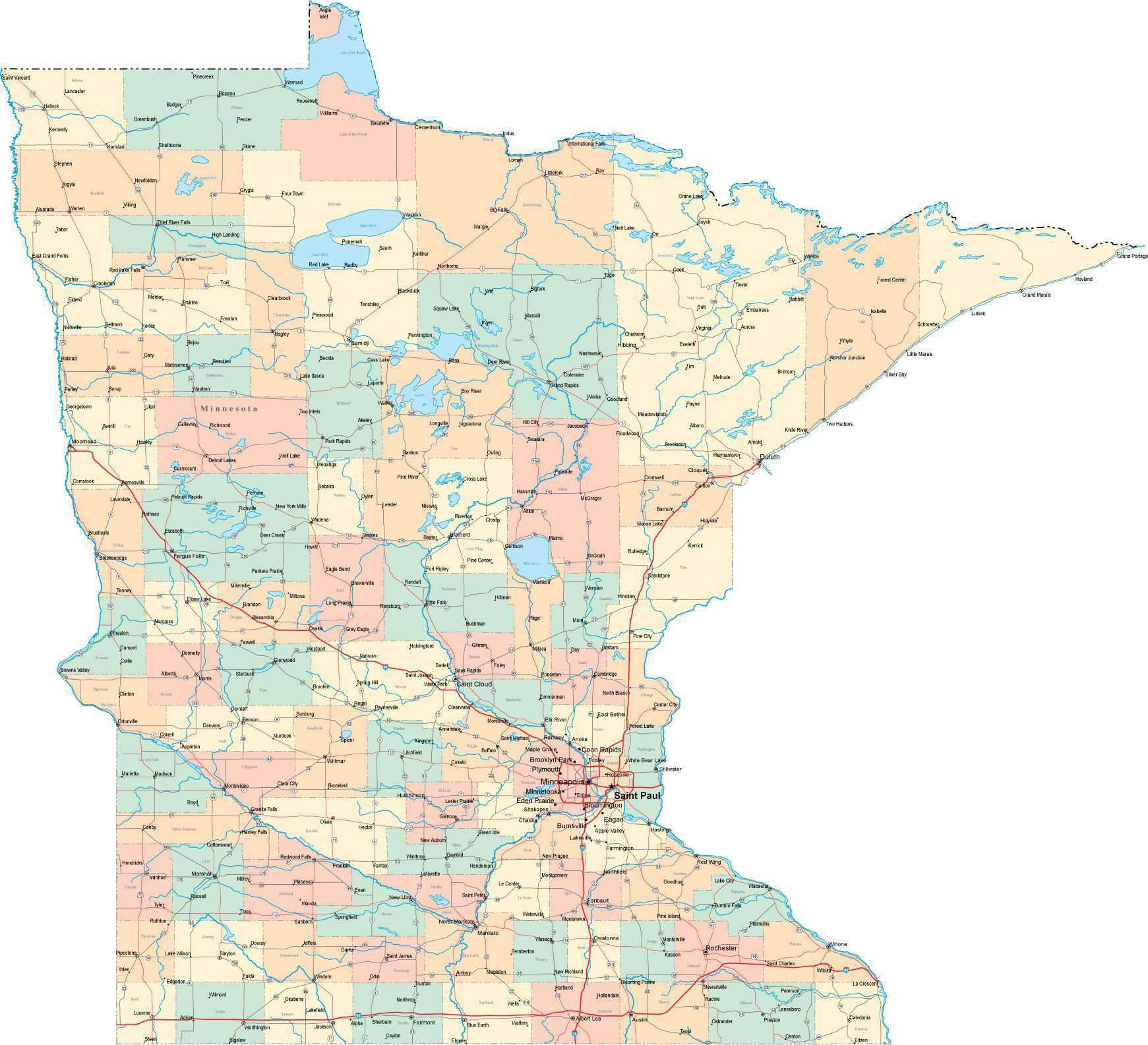 Digital Minnesota State Map in Multi-Color Fit-Together Style to match ...