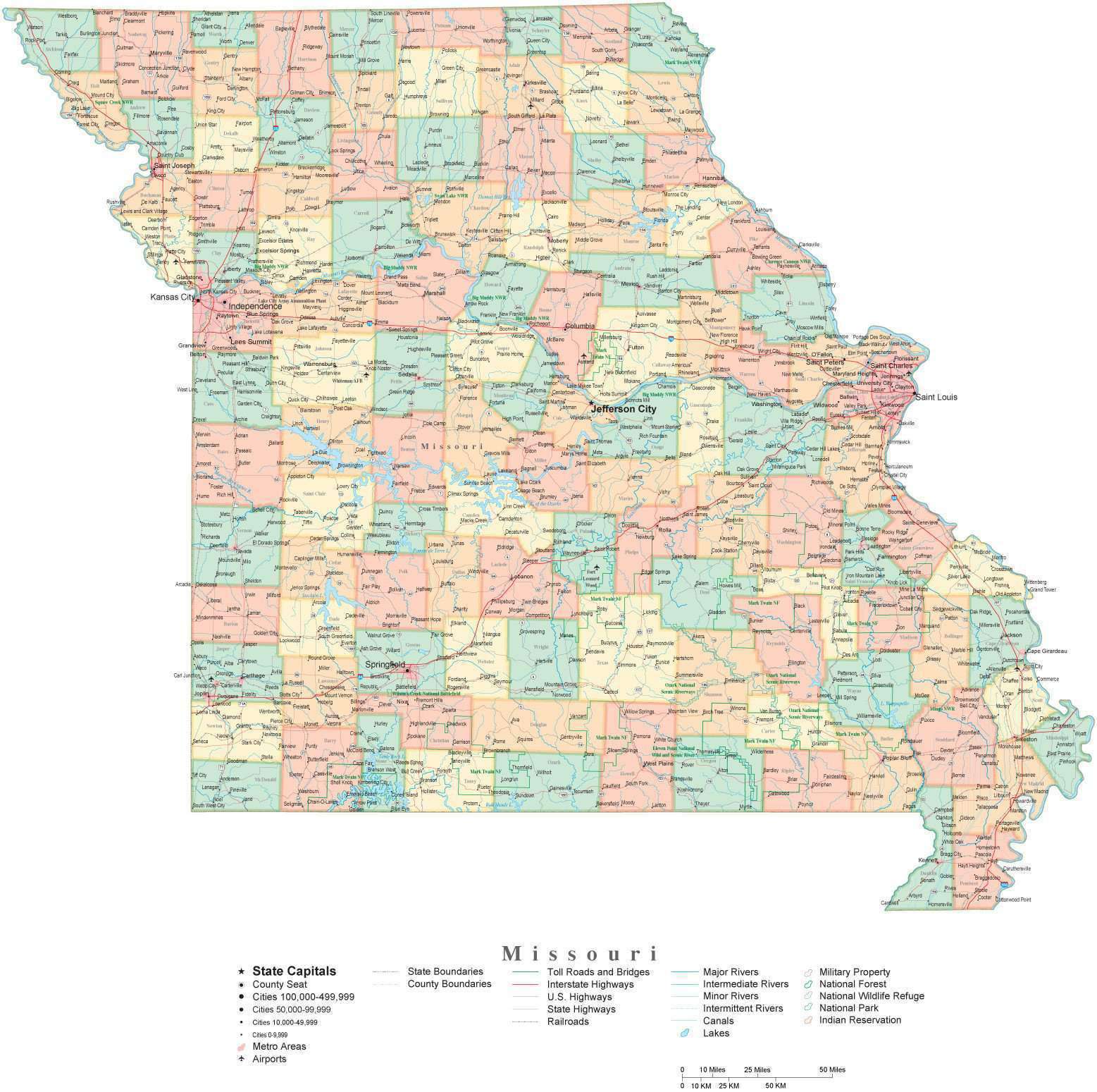 State Map Of Missouri In Adobe Illustrator Vector Format Detailed Editable Map From Map Resources 4585