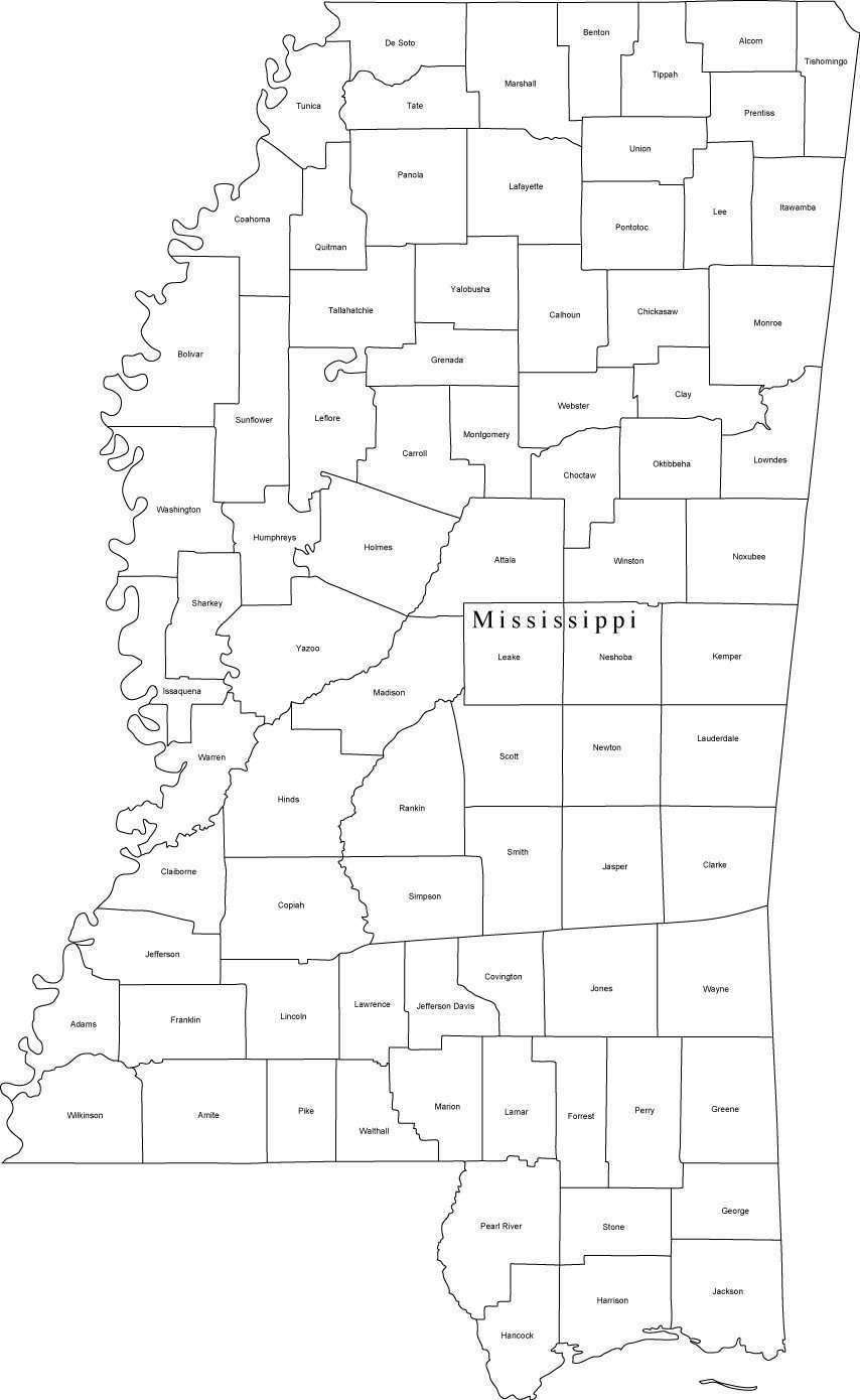 black-white-mississippi-digital-map-with-counties