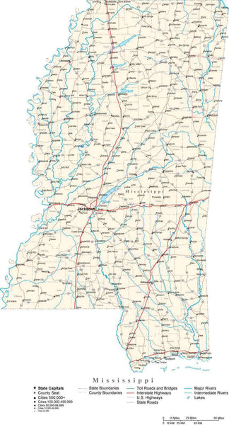 Mississippi State Map in Fit-Together Style to match other states