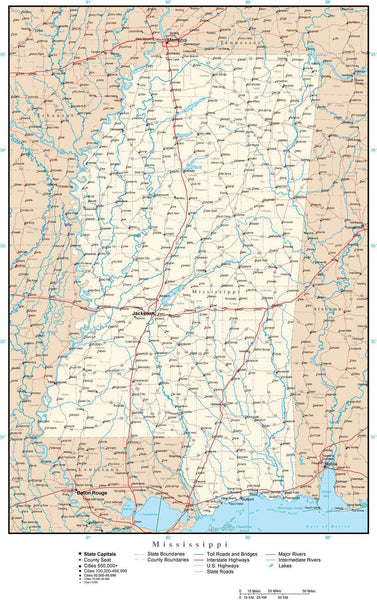 Mississippi map in Adobe Illustrator vector format