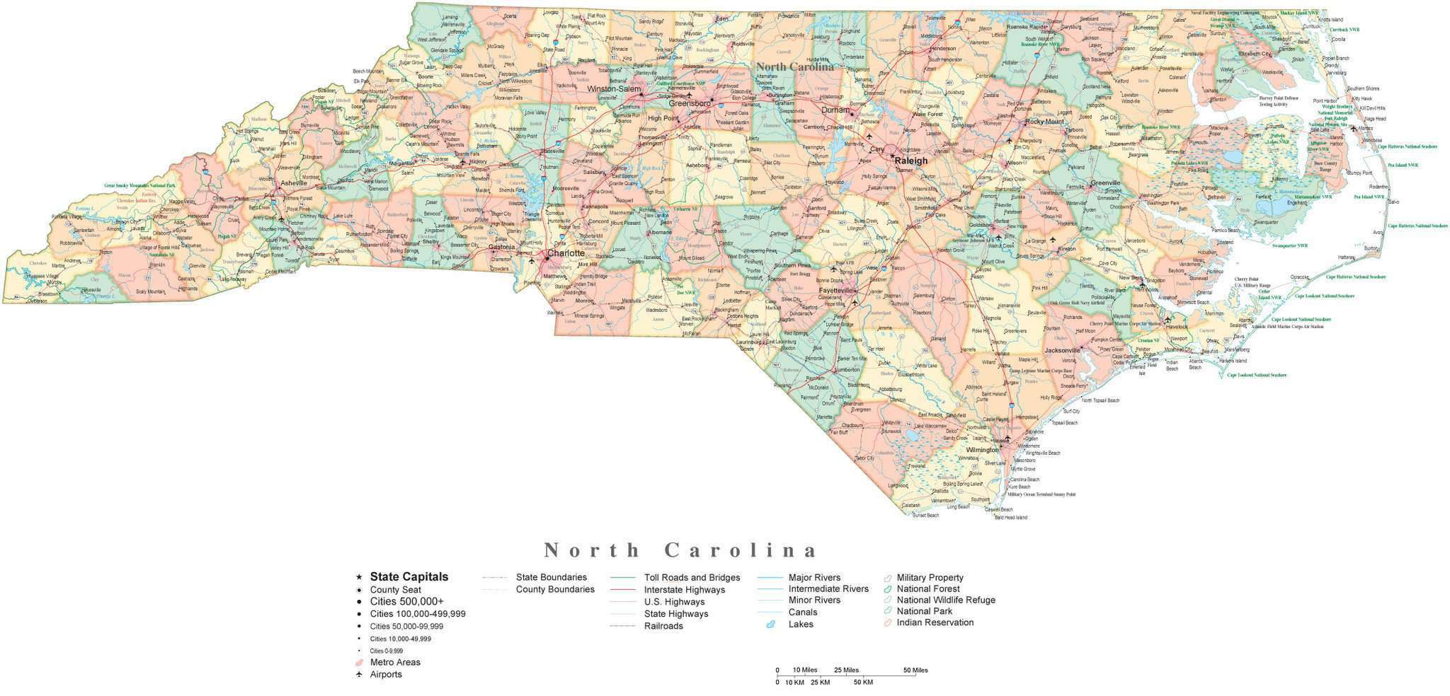 Nc County Map With Highways State Map of North Carolina in Adobe Illustrator vector format 