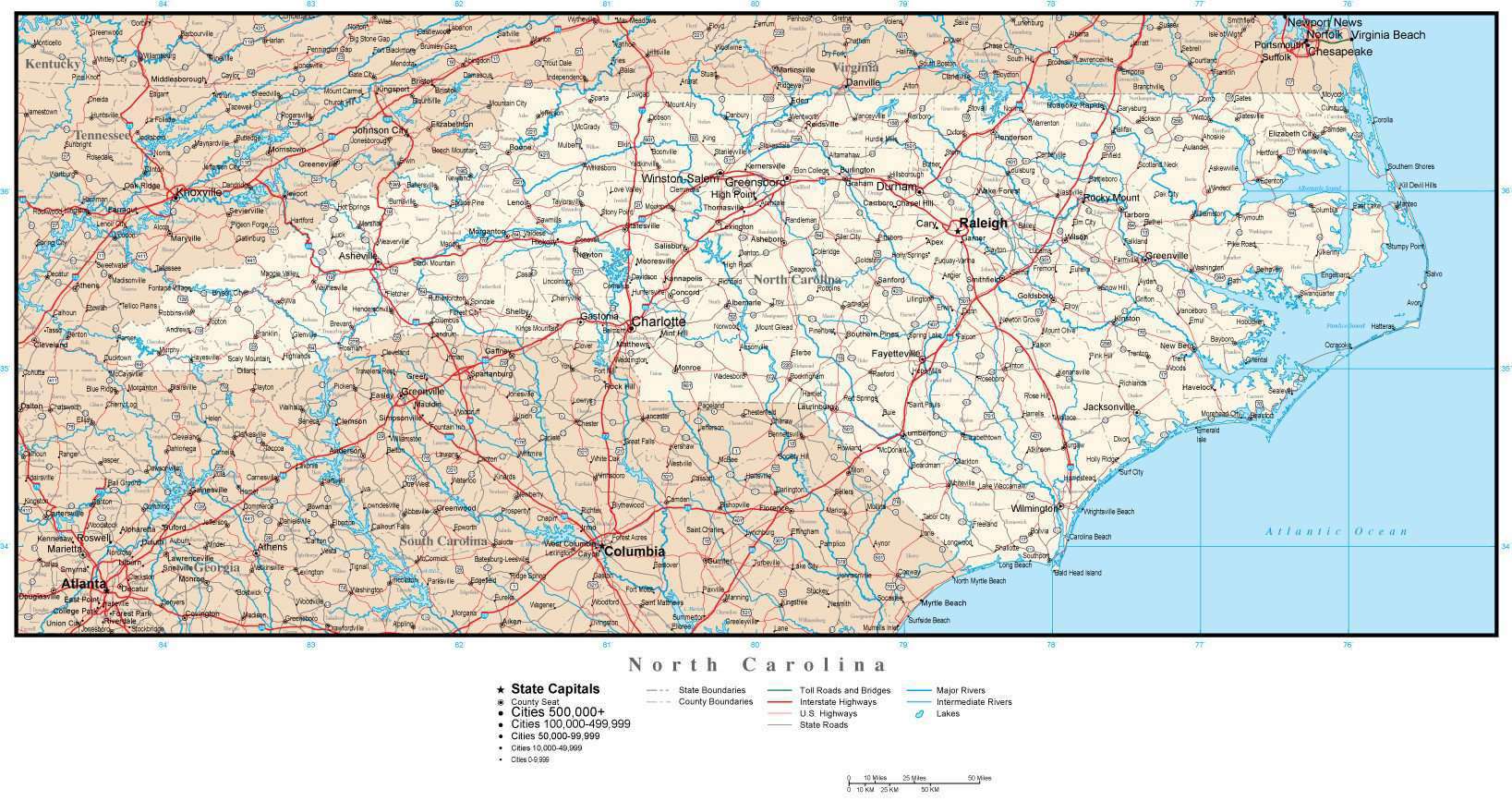 North Carolina Map With County Lines North Carolina map in Adobe Illustrator vector format