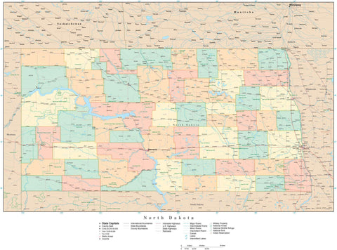 North Dakota State Map in Adobe Illustrator Vector Format. Detailed ...