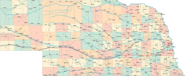 Digital Nebraska State Map in Multi-Color Fit-Together Style to match ...