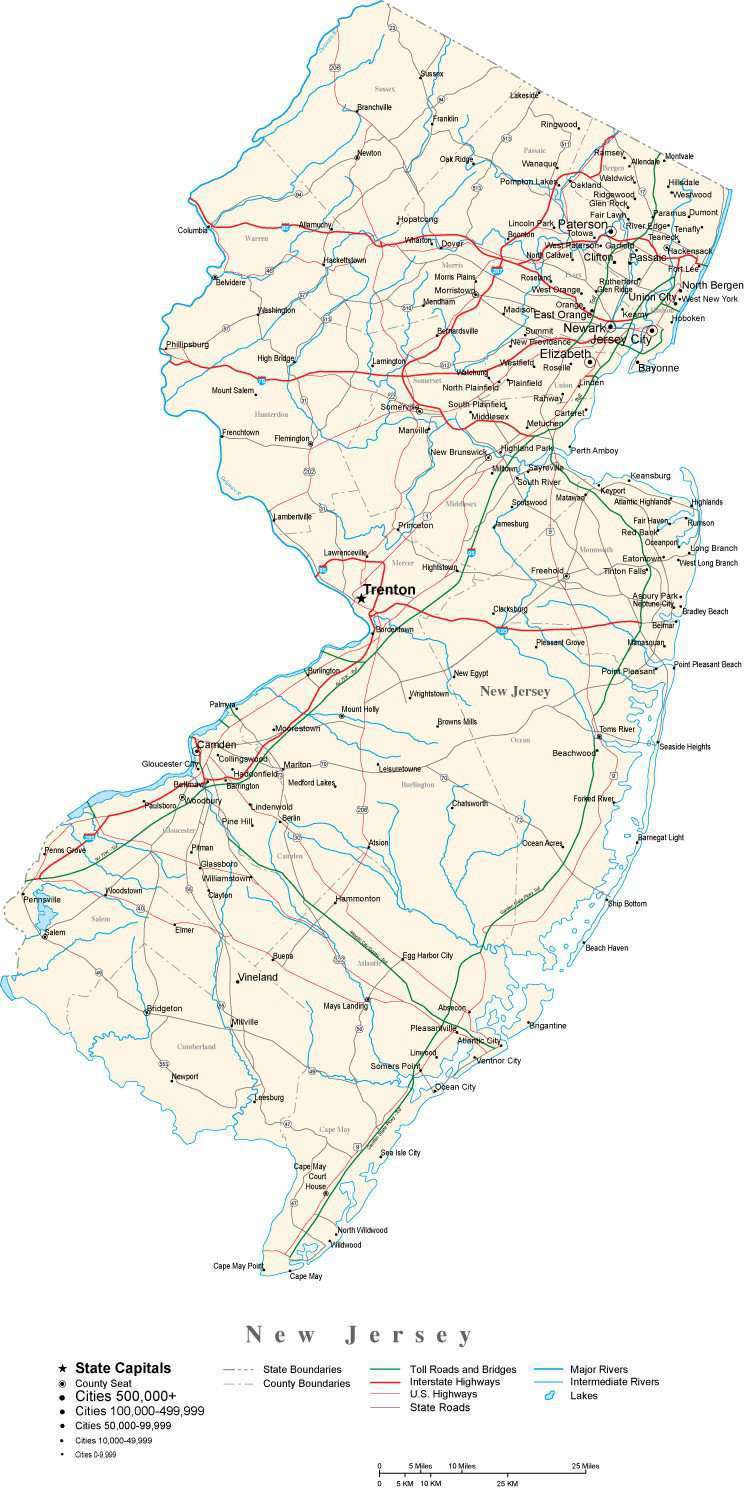 New Jersey State Map With Cities New Jersey State Map in Fit Together Style to match other states