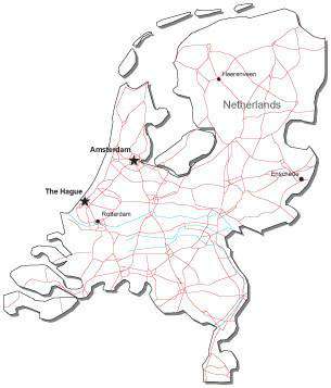 Netherlands Black & White Road map in Adobe Illustrator Vector Format
