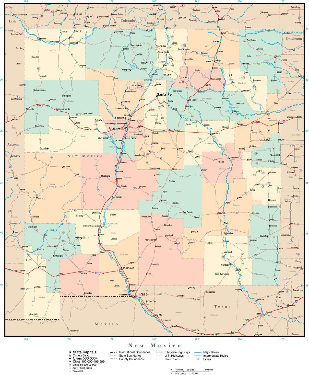 New Mexico Map With Counties And Cities