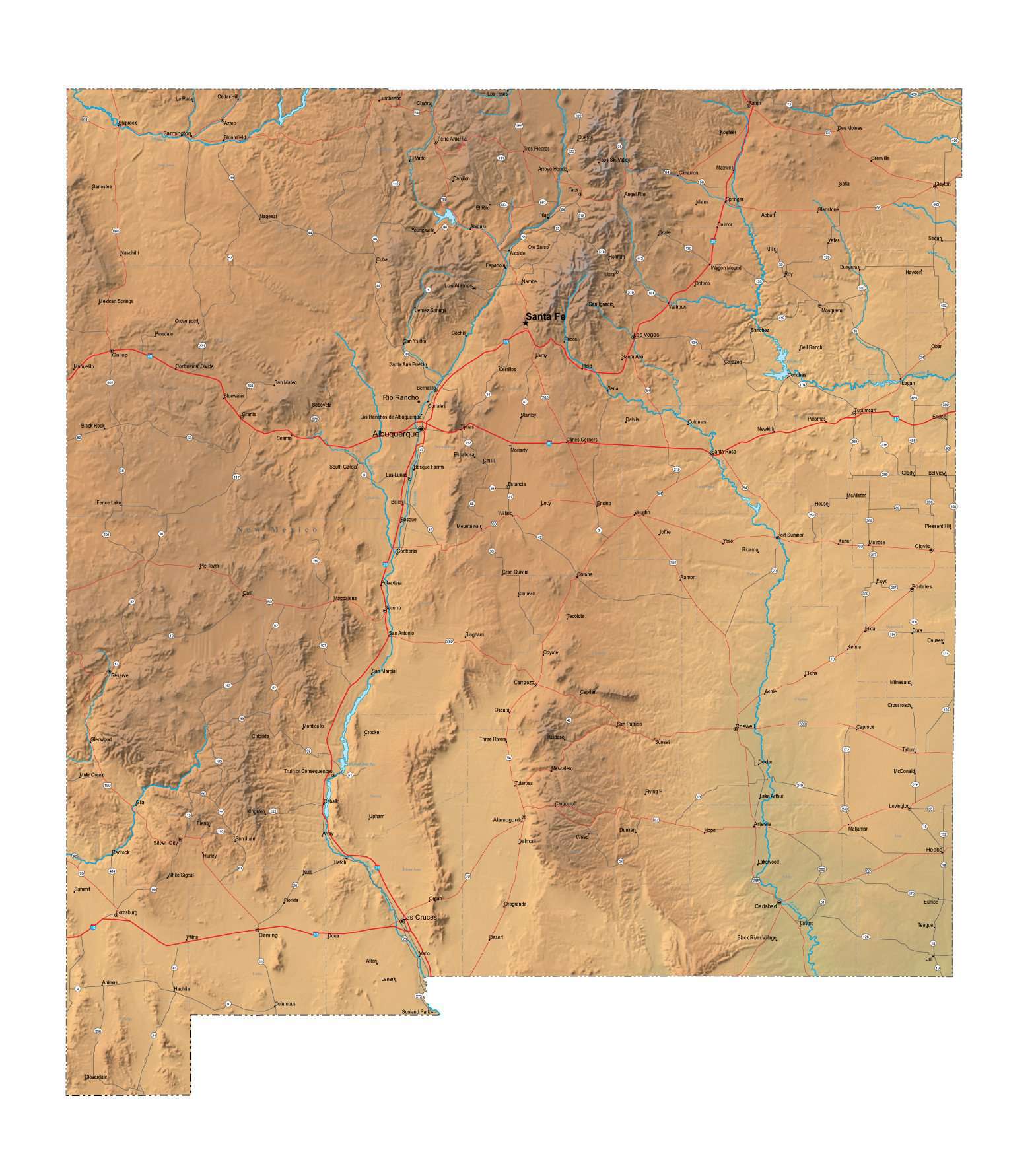 New Mexico Terrain map in Fit Together style with Terrain NM-USA-852106