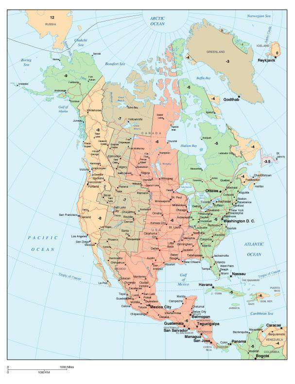 North America Time Zone Map