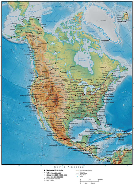 Digital North America Terrain map in Adobe Illustrator vector format