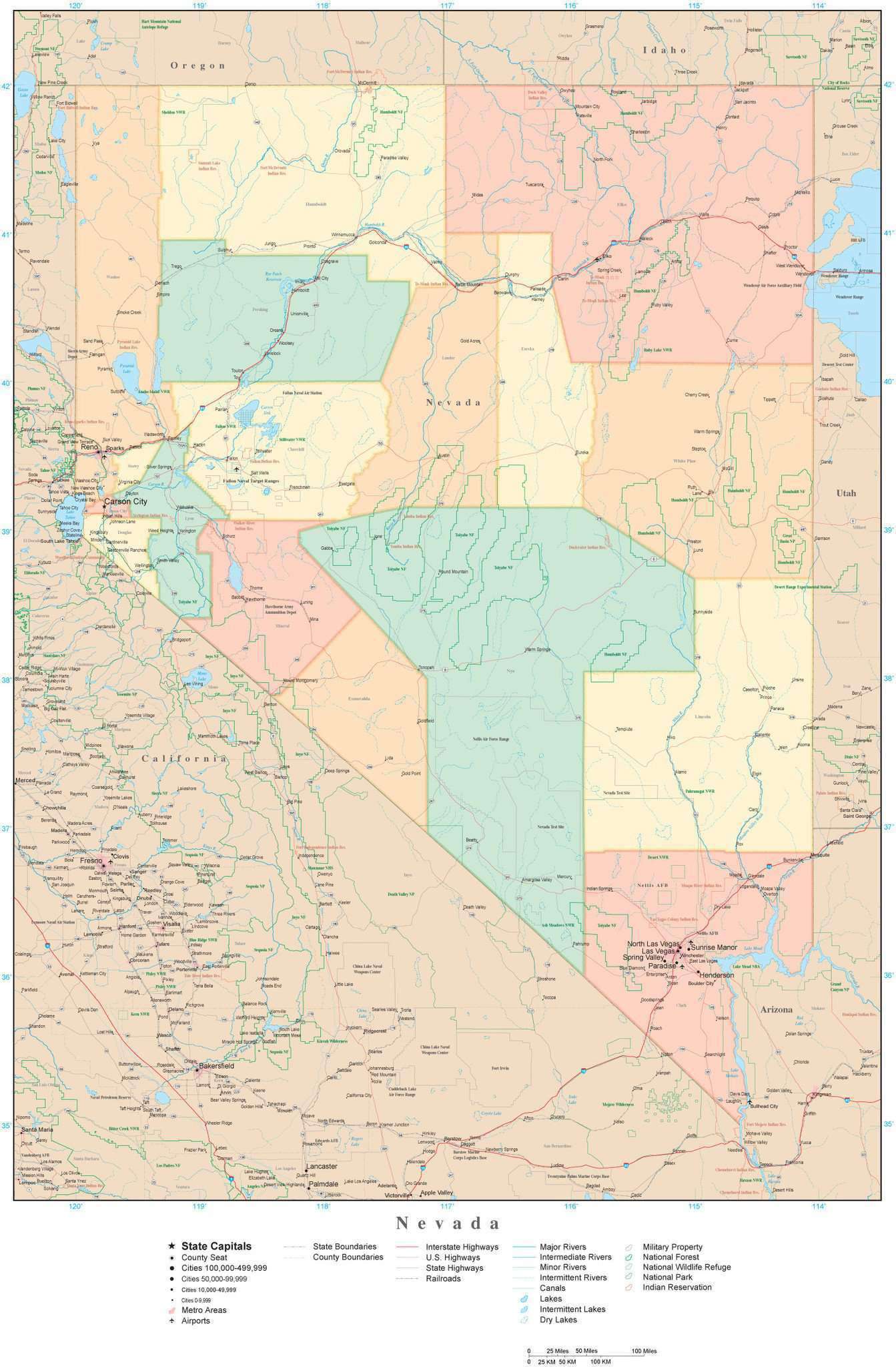 Nevada State Map in Adobe Illustrator Vector Format. Detailed, editable