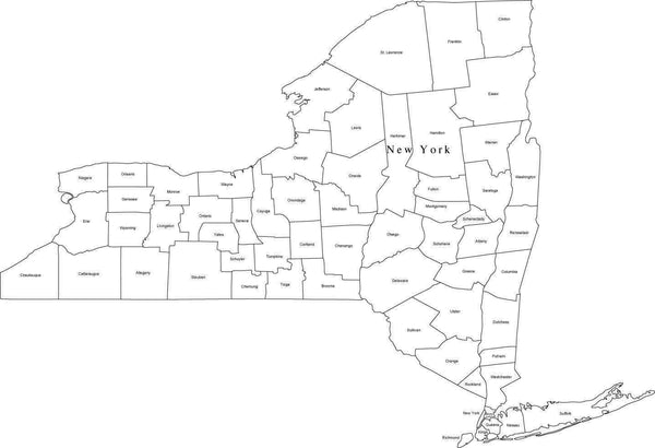 Black & White New York State Digital Map with Counties