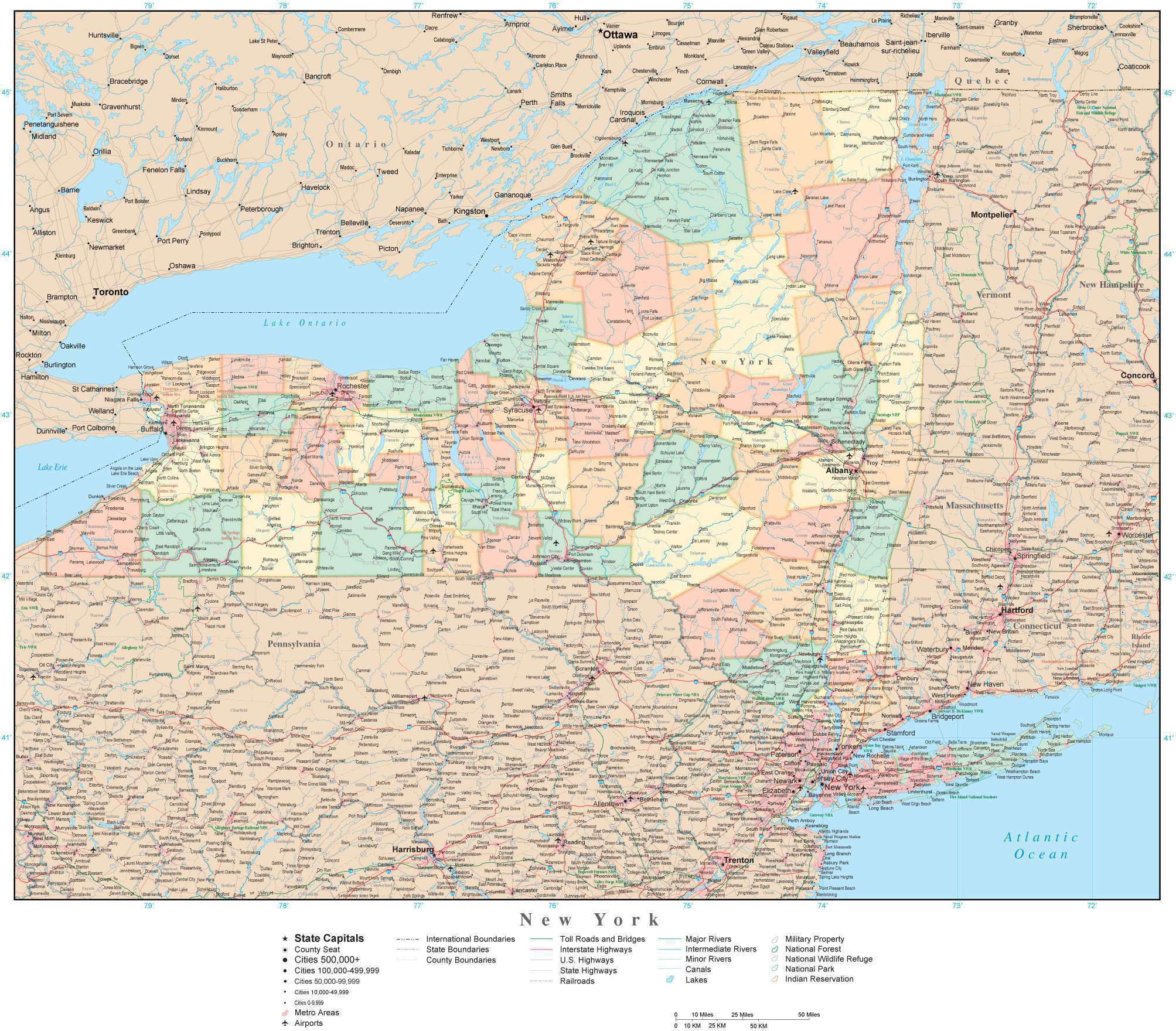 Detailed New York State Map in Adobe Illustrator Vector Format