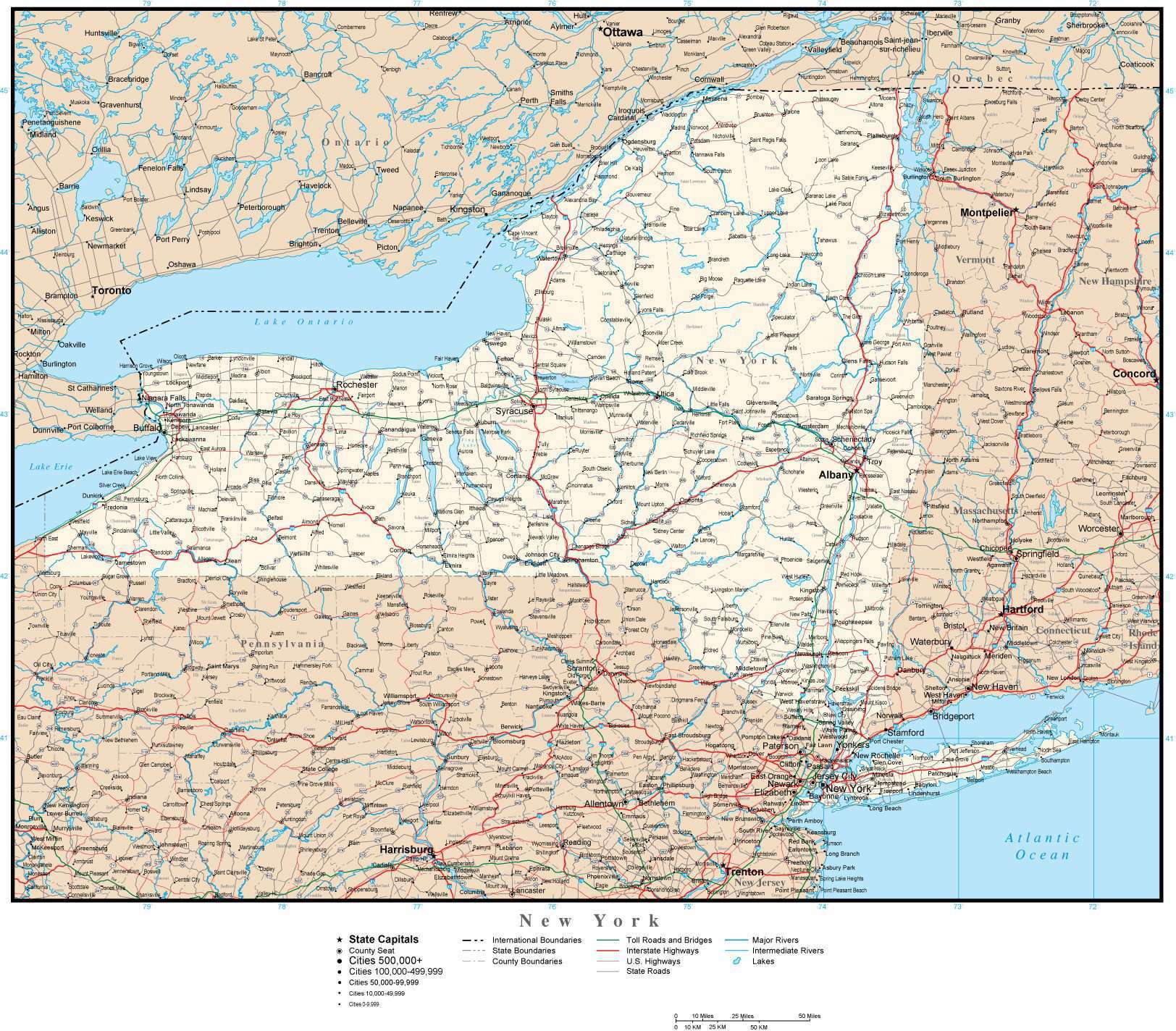 Ny State Map With County Lines New York map in Adobe Illustrator vector format