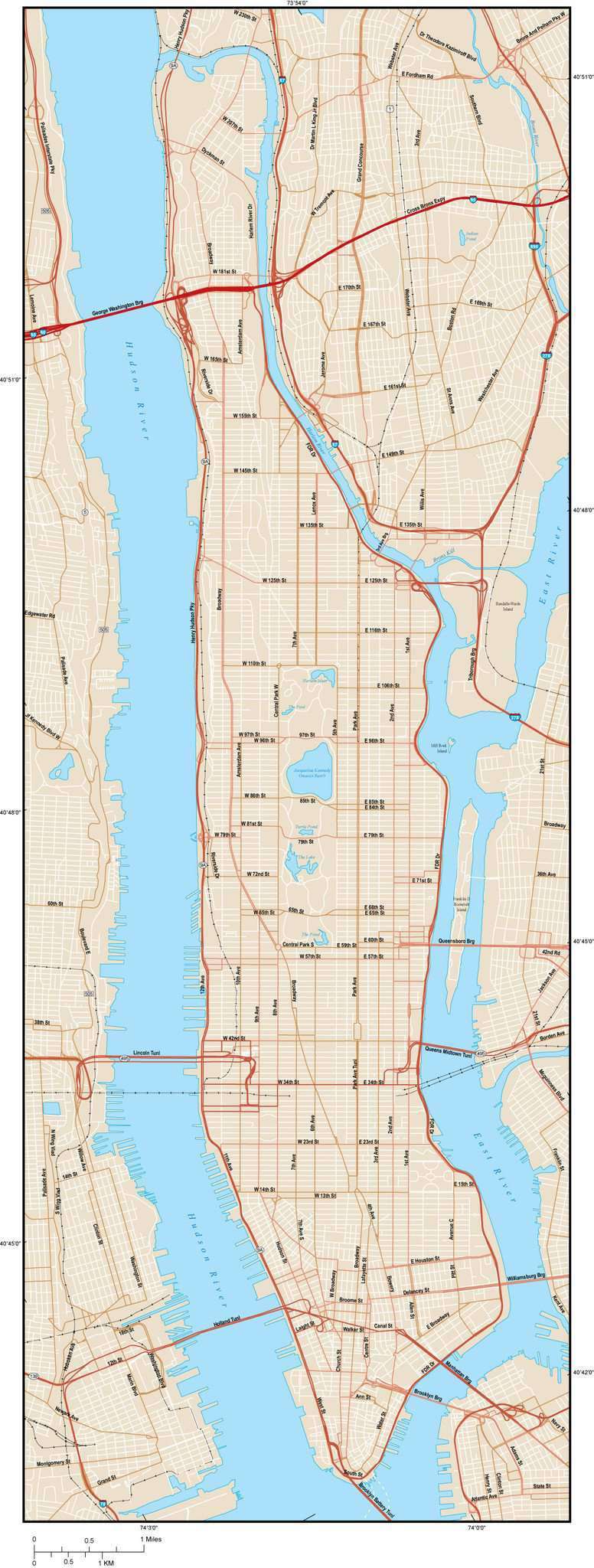 Manhattan Map with Local Streets in Adobe Illustrator vector format