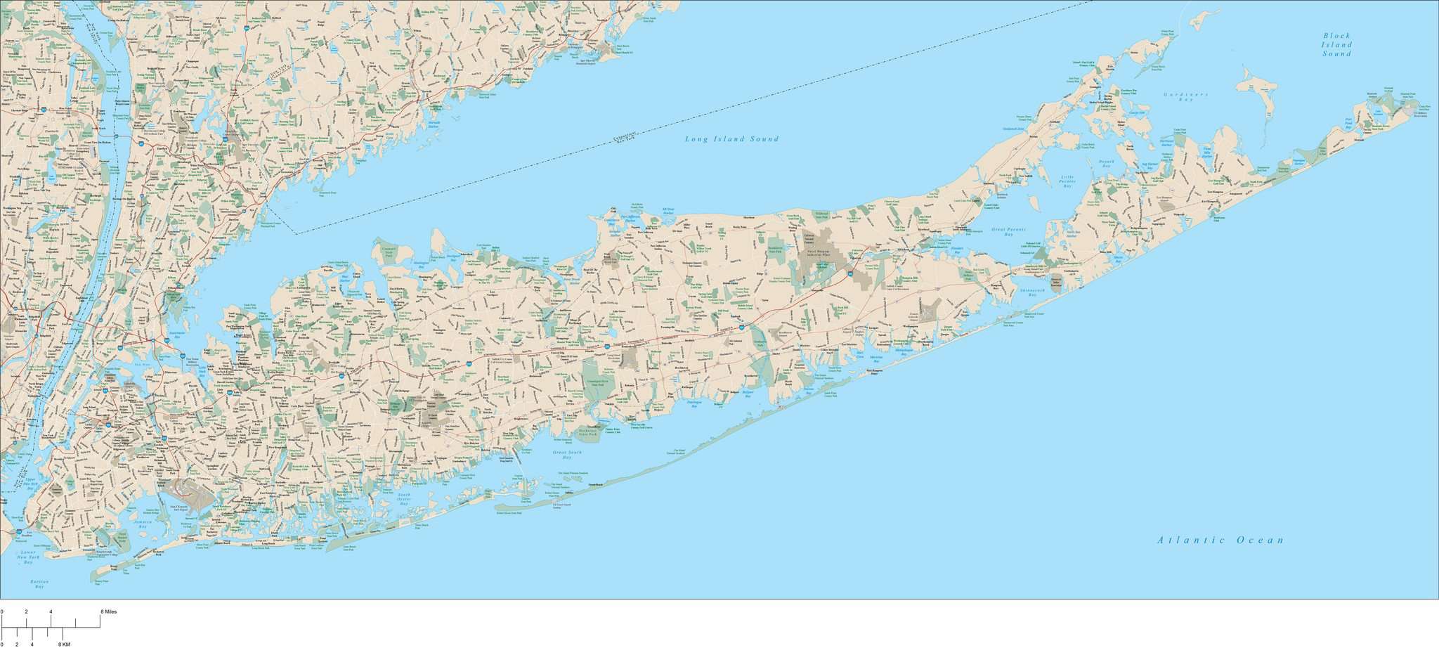 Long Island Map With Local Streets In Adobe Illustrator Vector Format