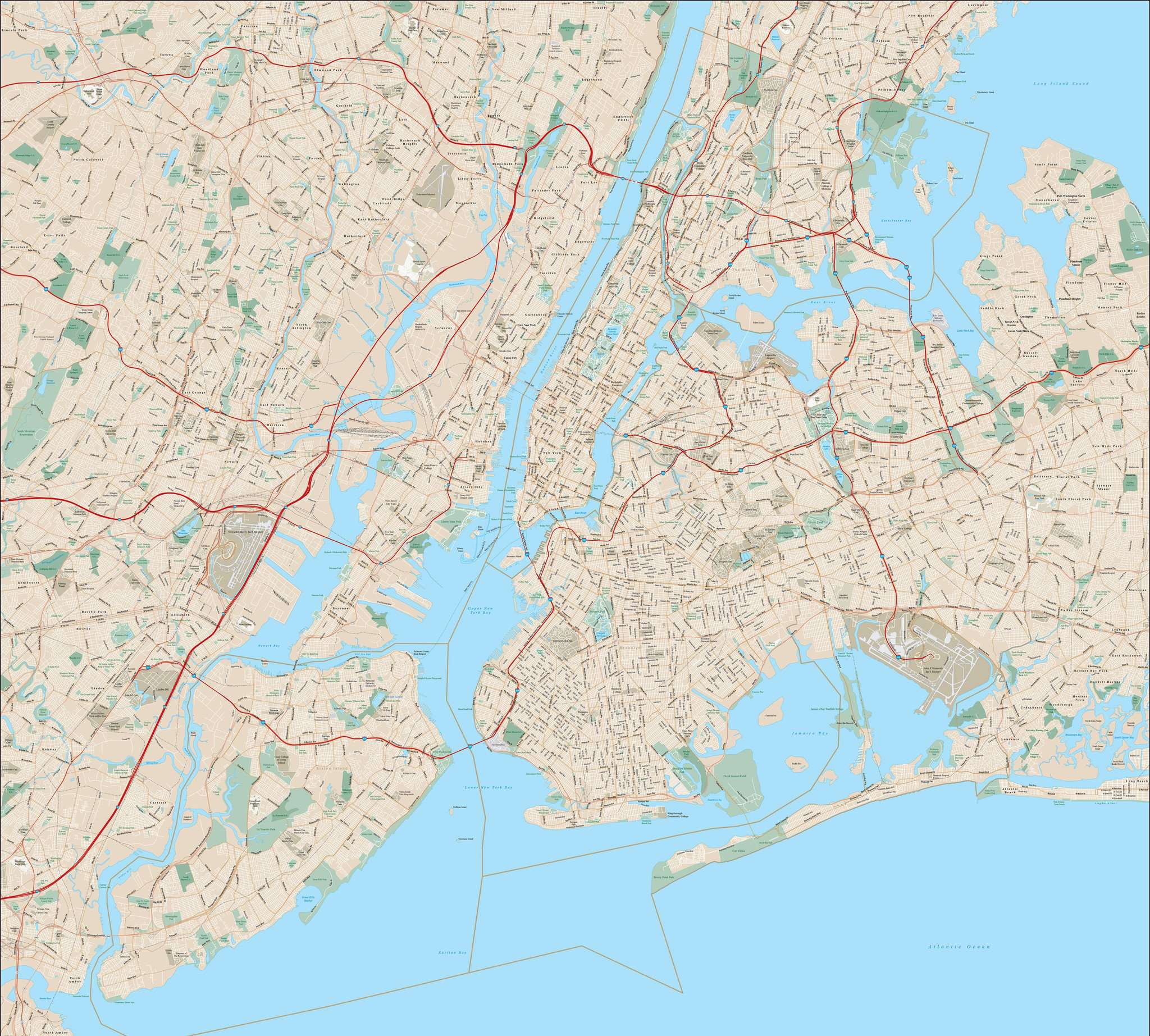 New York City Ny Entire Metro Area With All Local Streets