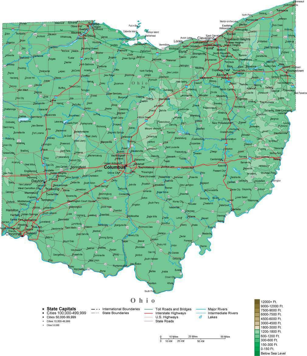Ohio Contour Map in Adobe Illustrator Digital Vector Format