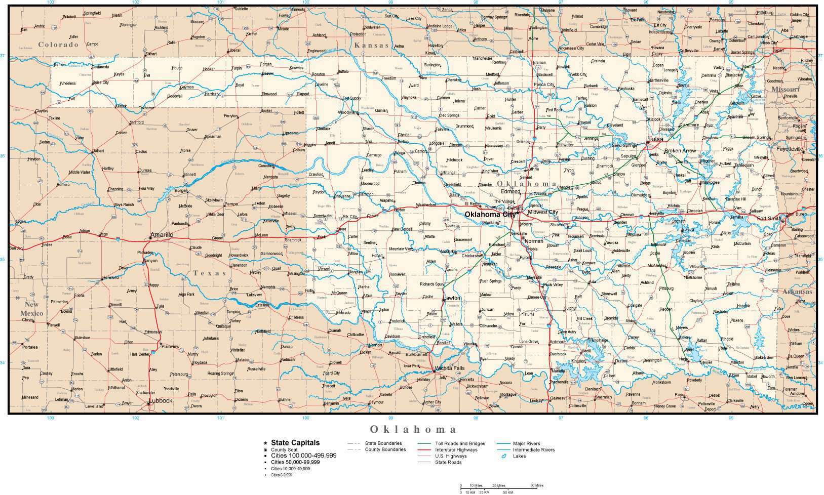 Download Oklahoma map in Adobe Illustrator vector format