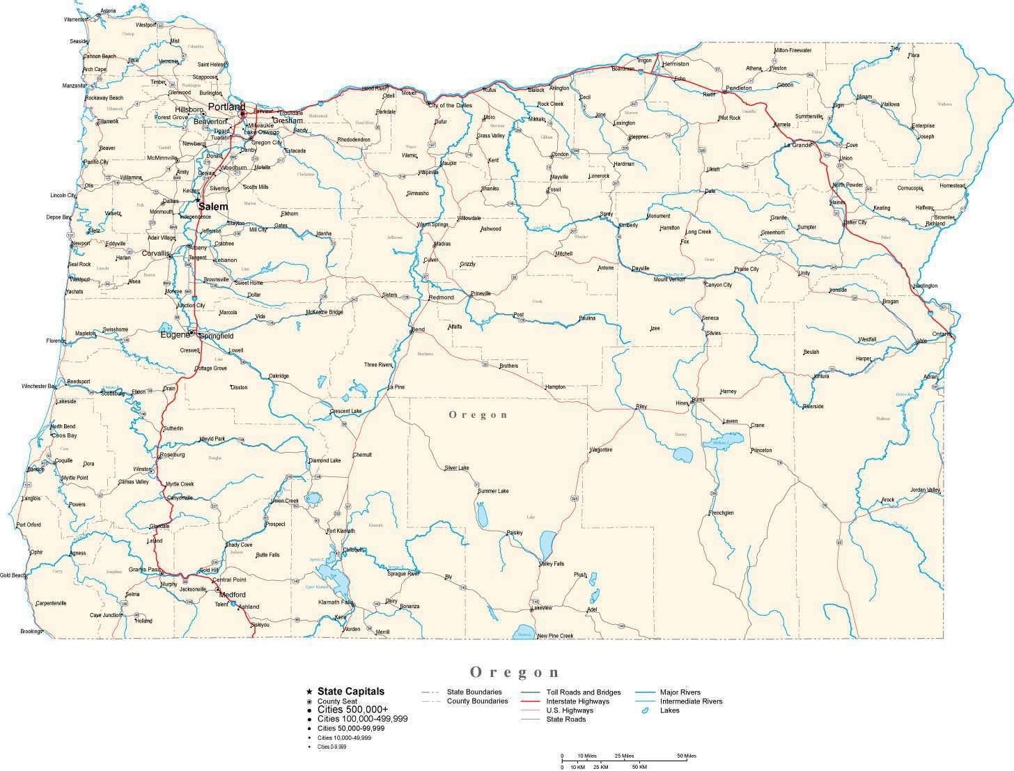 Oregon Map With Counties Cities County Seats Major Roads Rivers And Lakes Ph 4790