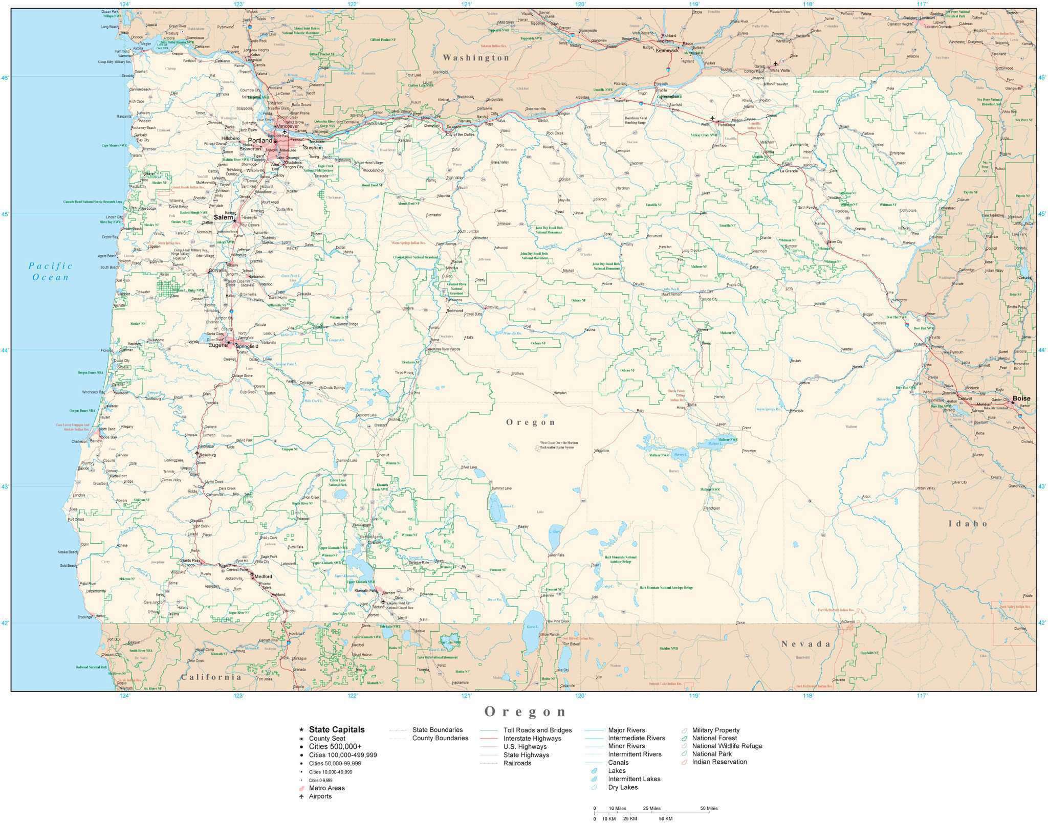 Oregon Detailed Map in Adobe Illustrator vector format. Detailed