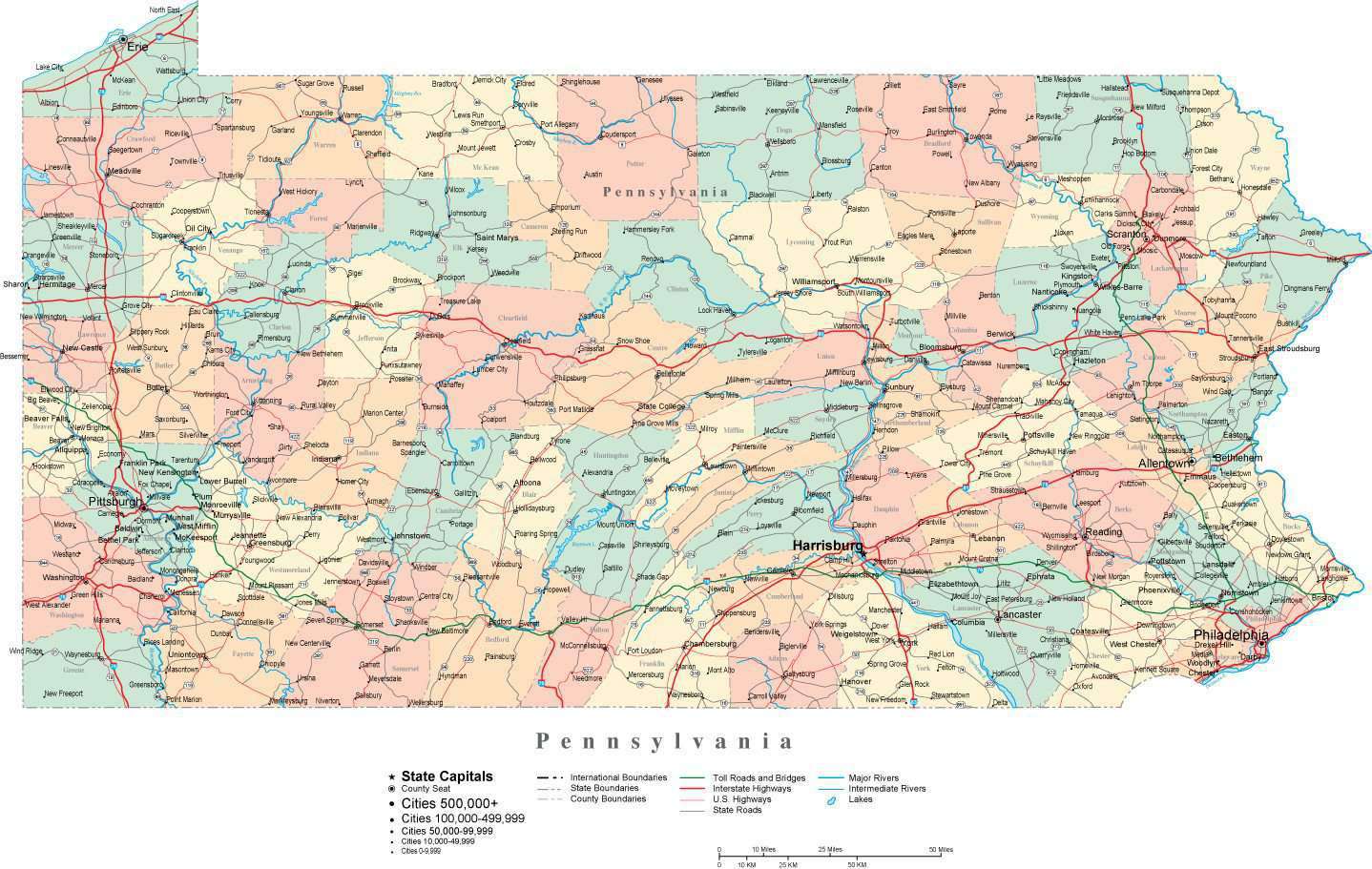 pennsylvania-digital-vector-map-with-counties-major-cities-roads