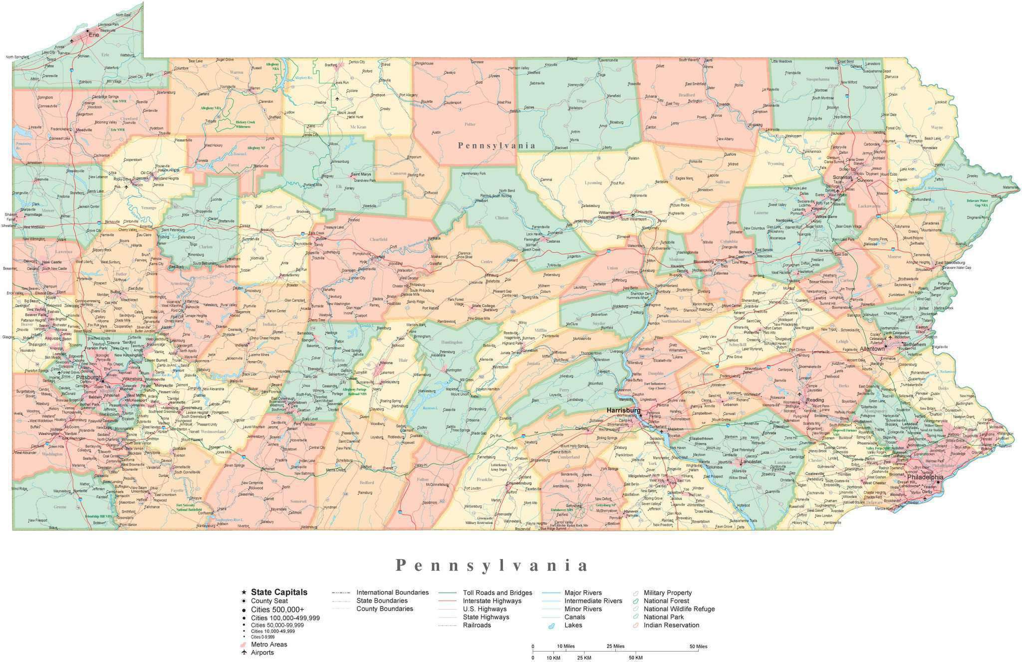 State Map Of Pennsylvania In Adobe Illustrator Vector Format Detailed