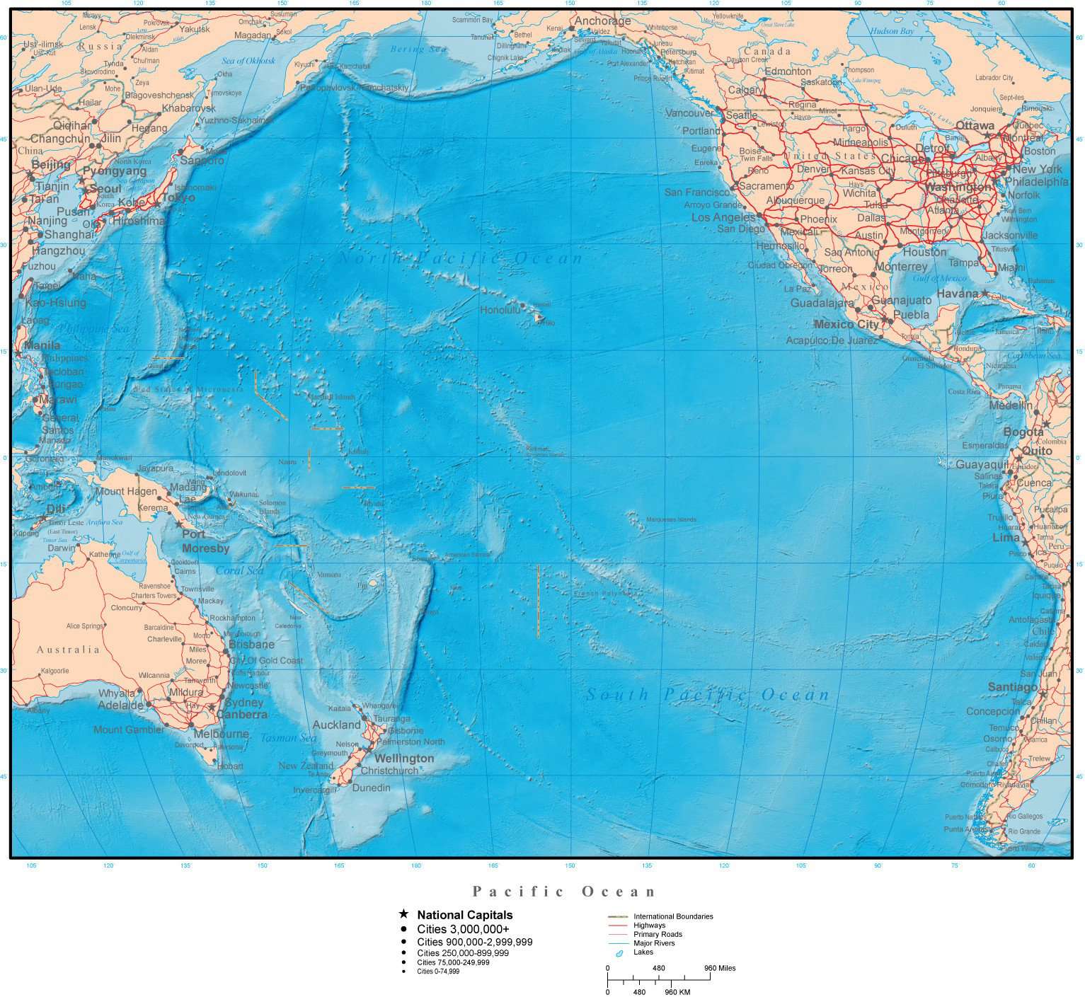 Pacific Ocean Terrain map in Adobe Illustrator - Photoshop Format