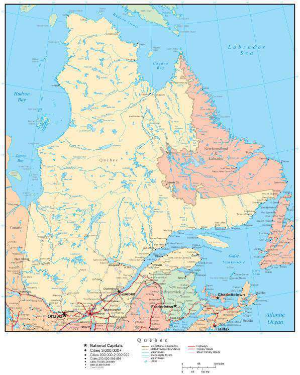 Quebec Province map in Adobe Illustrator vector format