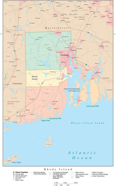 Rhode Island State Map in Adobe Illustrator Vector Format. Detailed ...