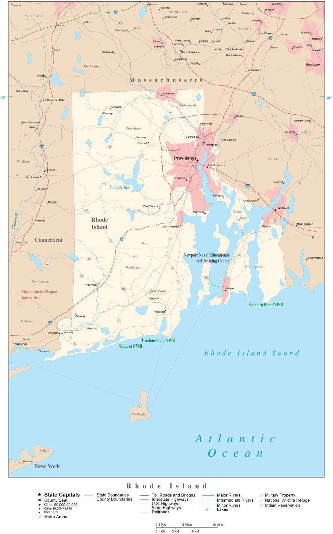 Rhode Island Detailed Map in Adobe Illustrator vector format – Map ...